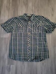 AKOO Mens button up short sleeve shirt 2XL plaid Vintage Polo Western Cowboy